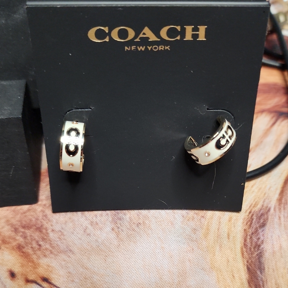 Coach Women's Gold and Cream Earrings